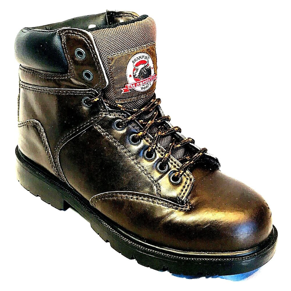 Brahma Steel Toe Boots 6.5 Leather Brown Work Shoes Ankle Lace Up Padded